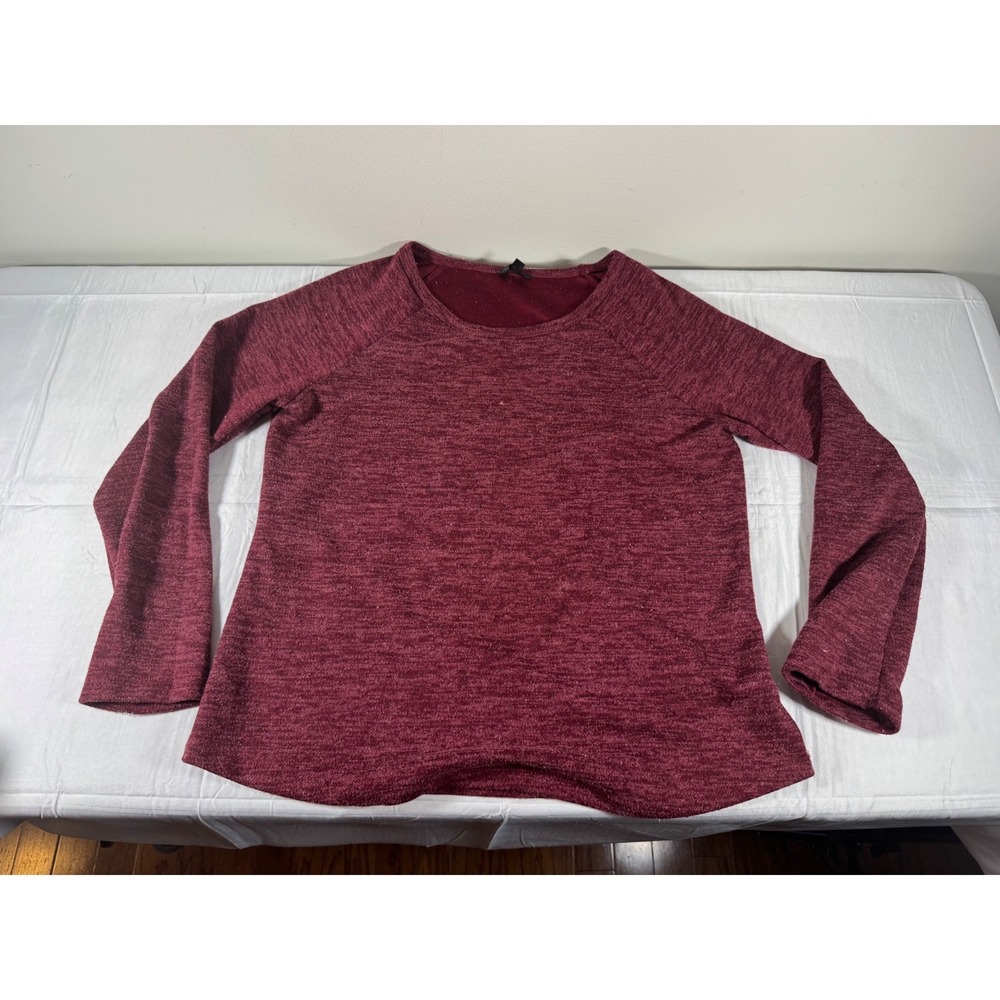 Hannah Burgundy Heathered Crewneck Sweater Long Sleeve Soft Pullover Women L